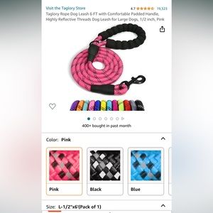 Pink Reflective Dog Slip Leash with Handle